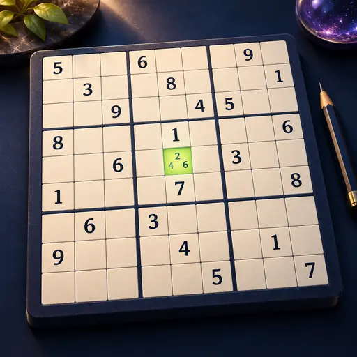 Sudoku puzzle board with a highlighted cell
